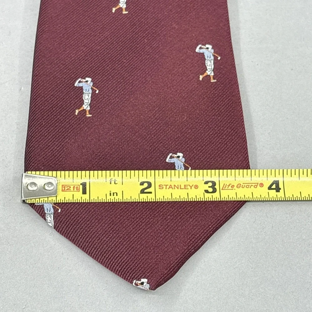 Allen Edmonds Tie Mens Burgundy Silk Golf Golfer‎ Print Necktie Handmade USA